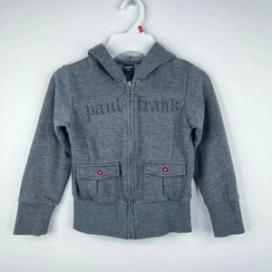 Paul Frank Gray Kids Hoodie Fleece Full Zip Embellished Pocket Front Y2K Size 6